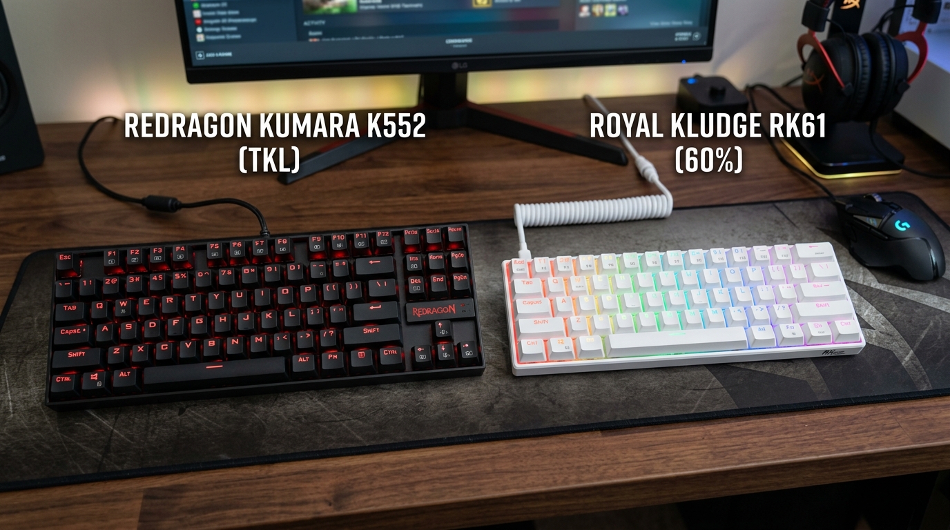 Redragon Kumara K552 ou Royal Kludge RK61: o duelo dos R$ 200 que decide se você vai amar ou se arrepender do seu primeiro teclado mecânico