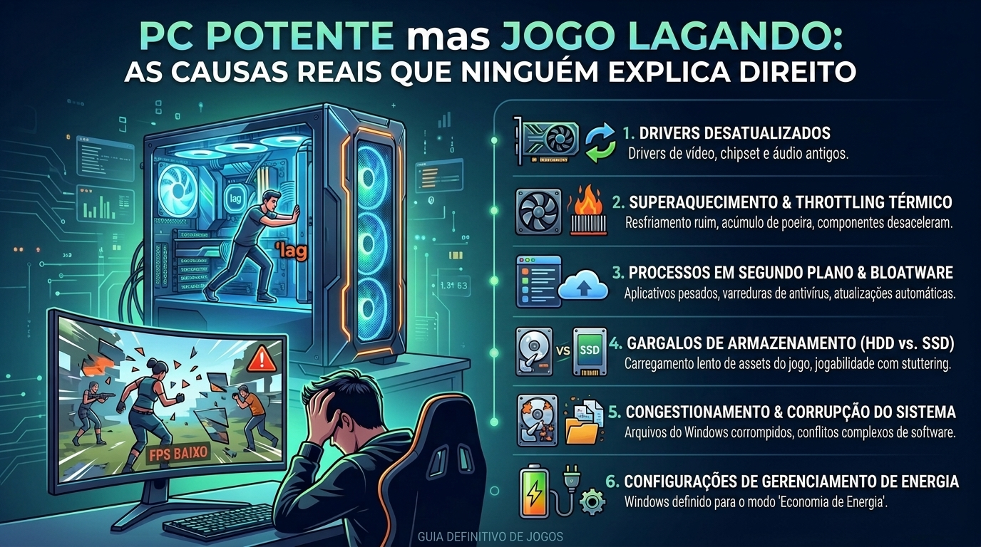 PC potente mas jogo travando: as causas reais que ninguém explica direito